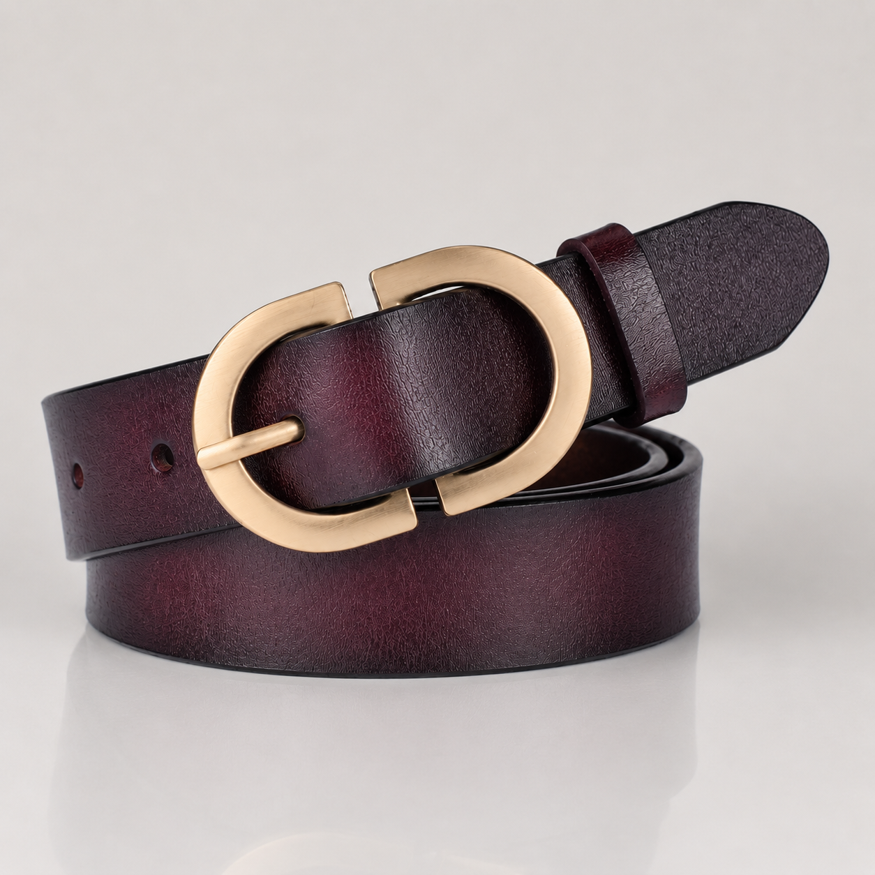 Golden Buckle Leather Belt