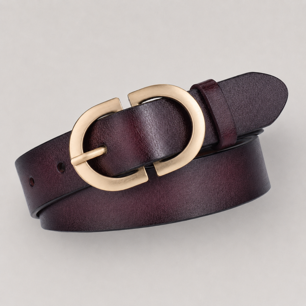 Golden Buckle Leather Belt