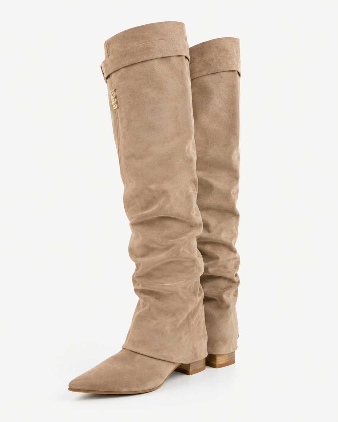 Taupe Suede Slouchy Over-the-Knee Boots
