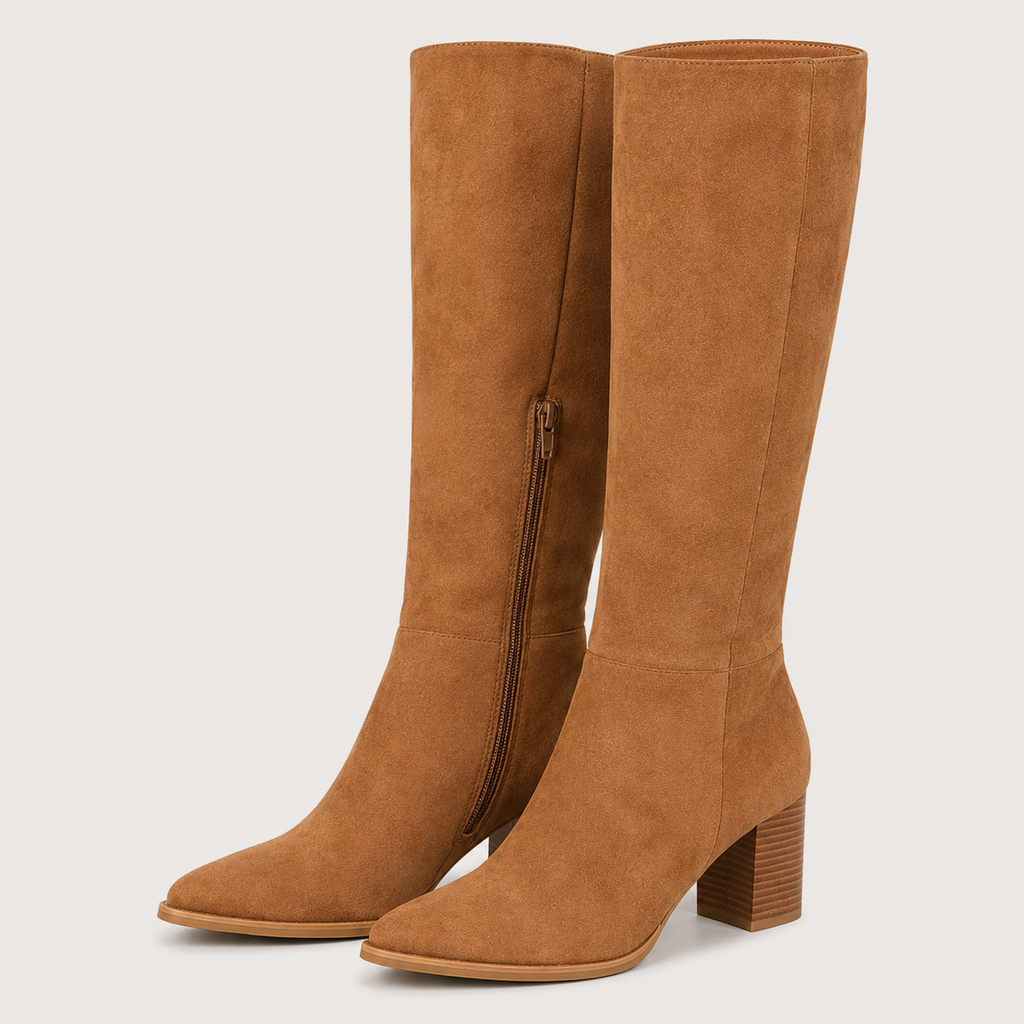 Velvet Mid-Calf Kitten Heel Boots
